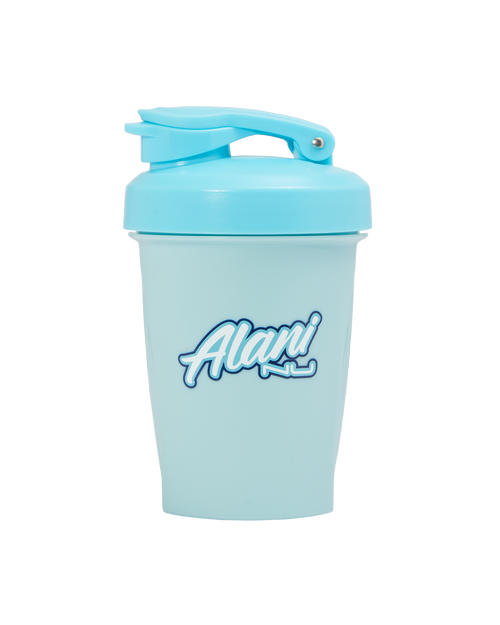 A front-facing image of 12oz Shaker Bestie Blue with Alani logo.