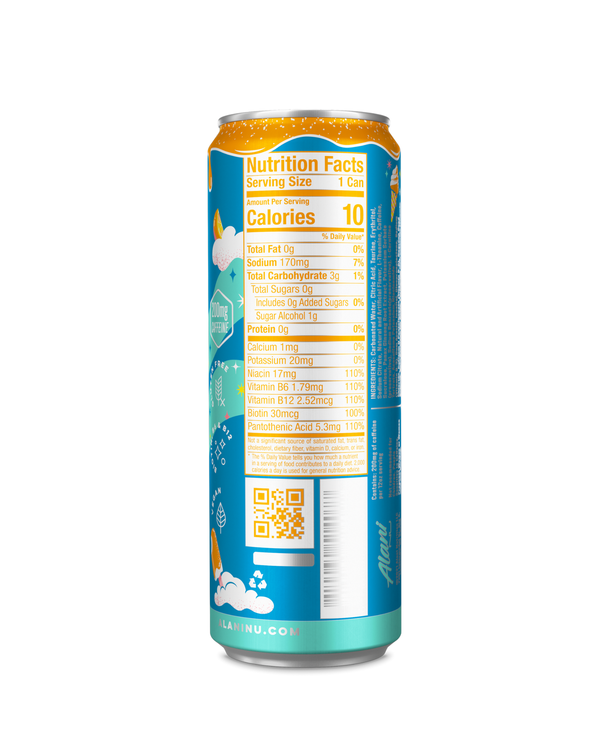 A back view of energy drink in Dream Float flavor highlighting nutrition facts.
