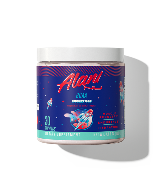 A 30 serving container of BCAA in Rocket Pop flavor.