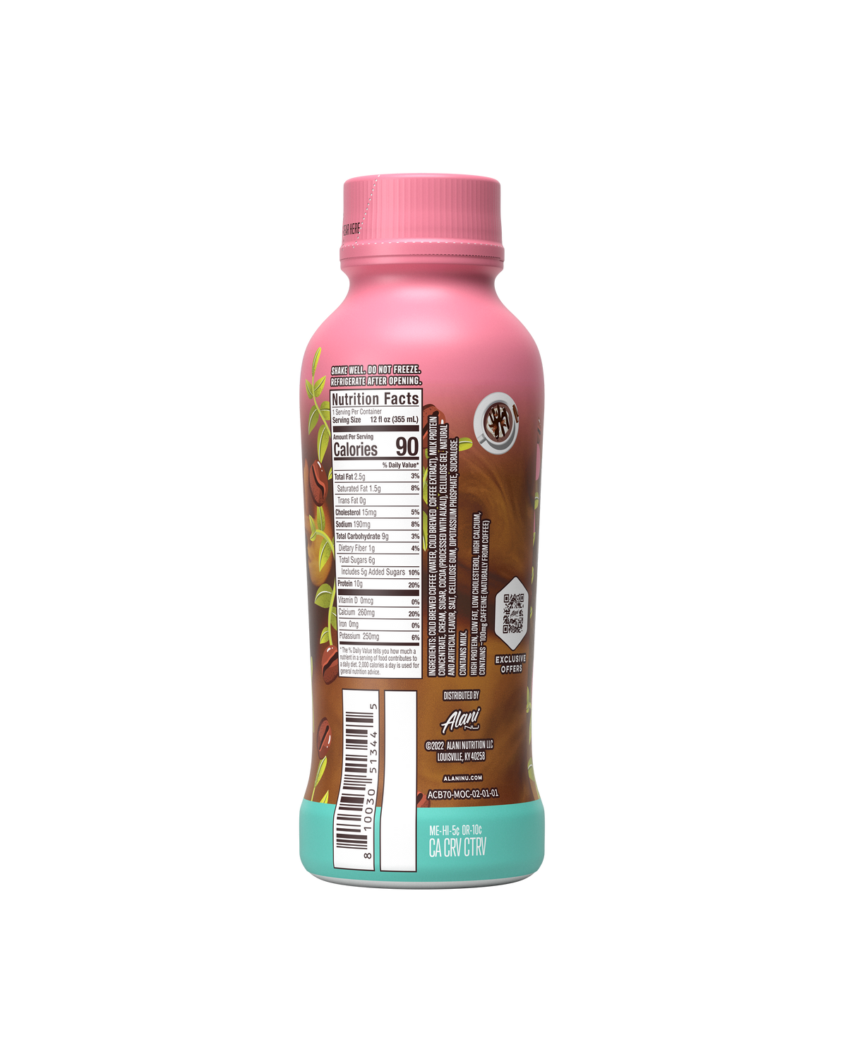 A back view of Coffee in Mocha flavor coffee highlighting nutrition facts.