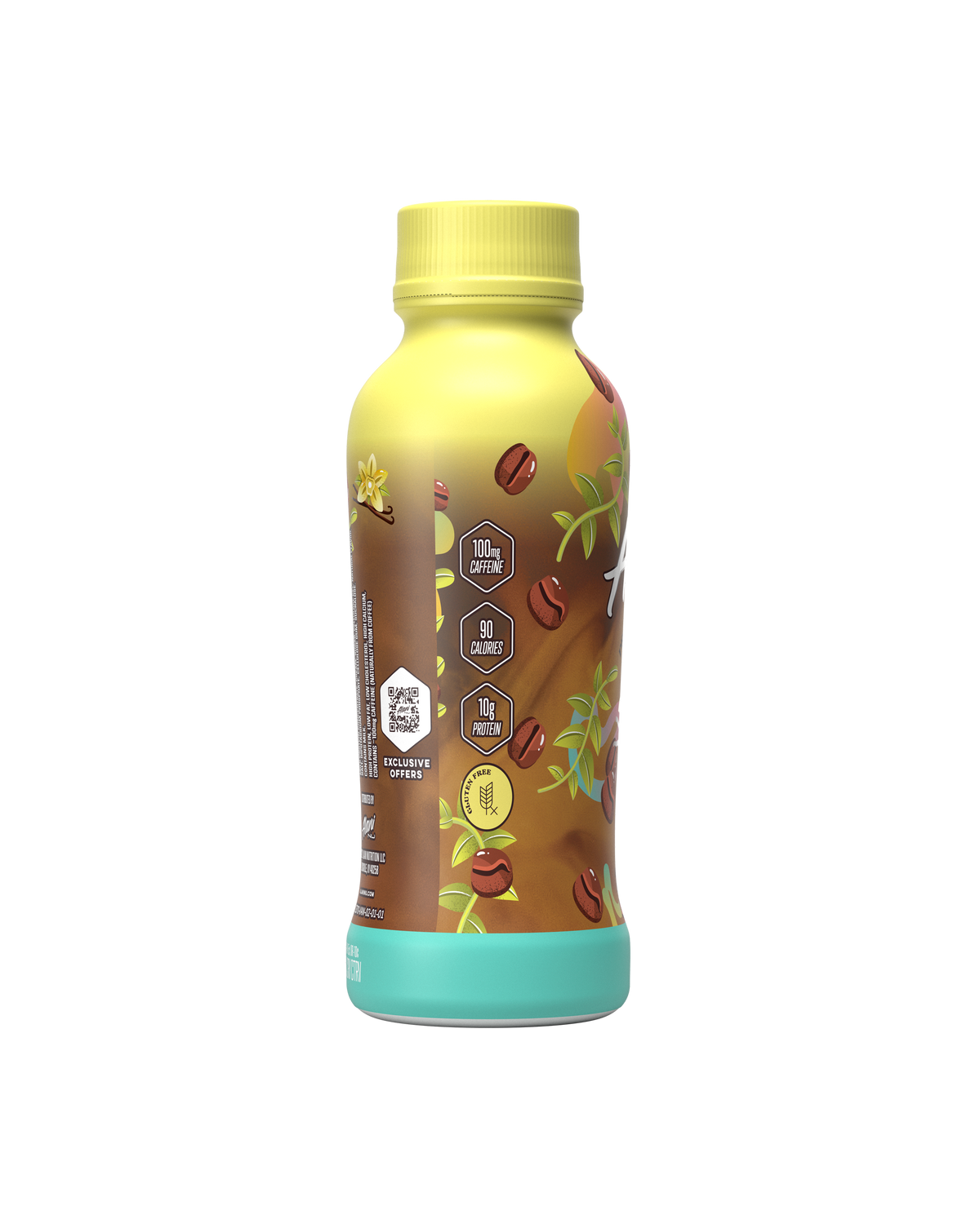 A side view of coffee in Vanilla flavor showcasing specific product details. 