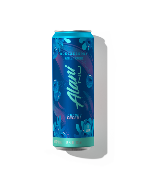 A 12 fl oz can of energy drink in Breezeberry flavor.
