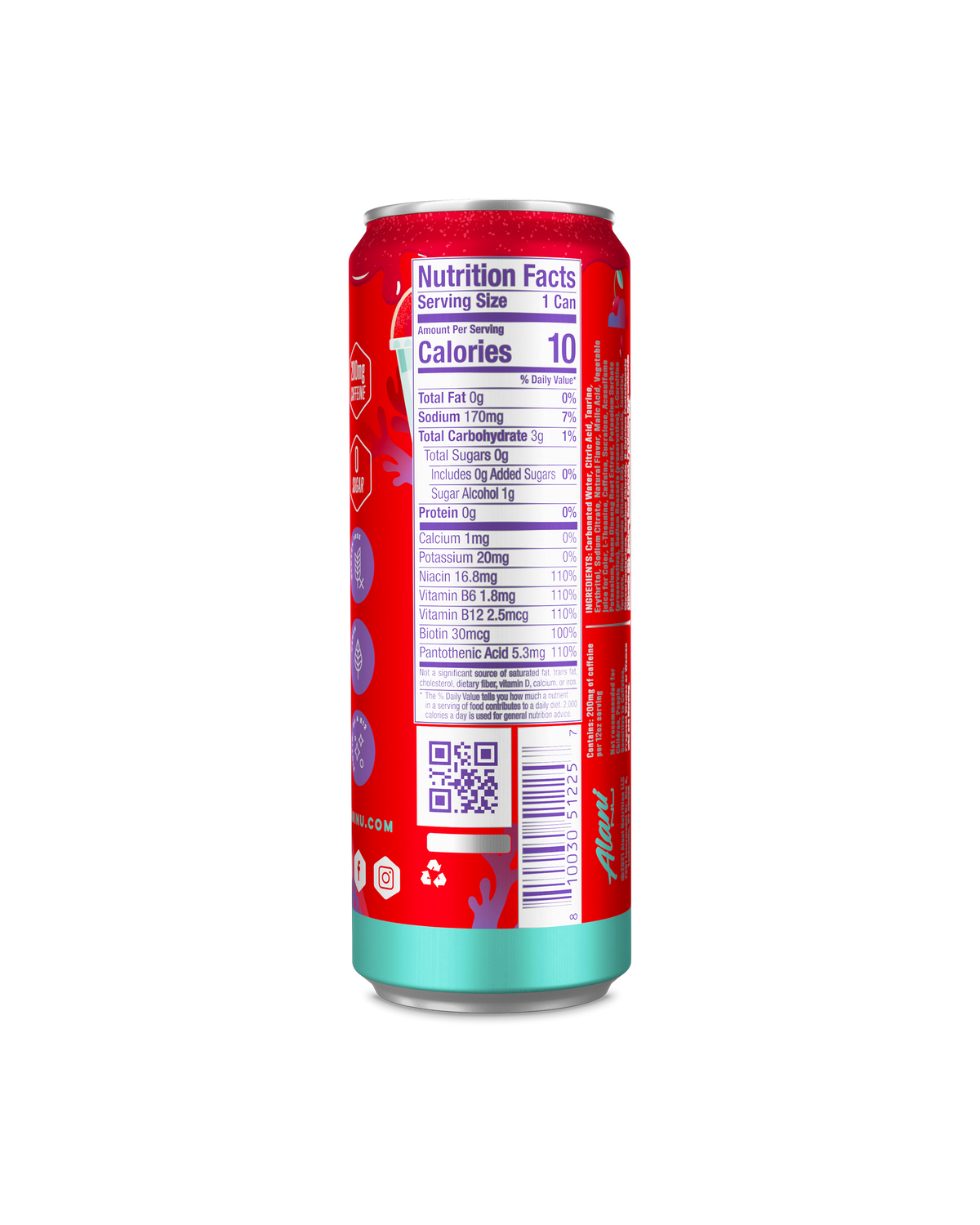 A back view of Energy Drink in Cherry Slush flavor highlighting nutrition facts.