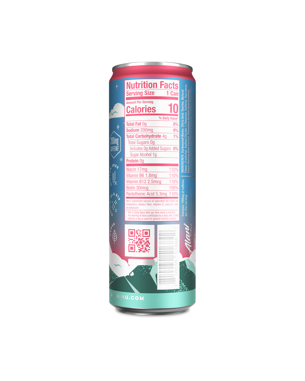 A back view of Energy Drink in Kiwi Guava flavor highlighting nutrtion facts.