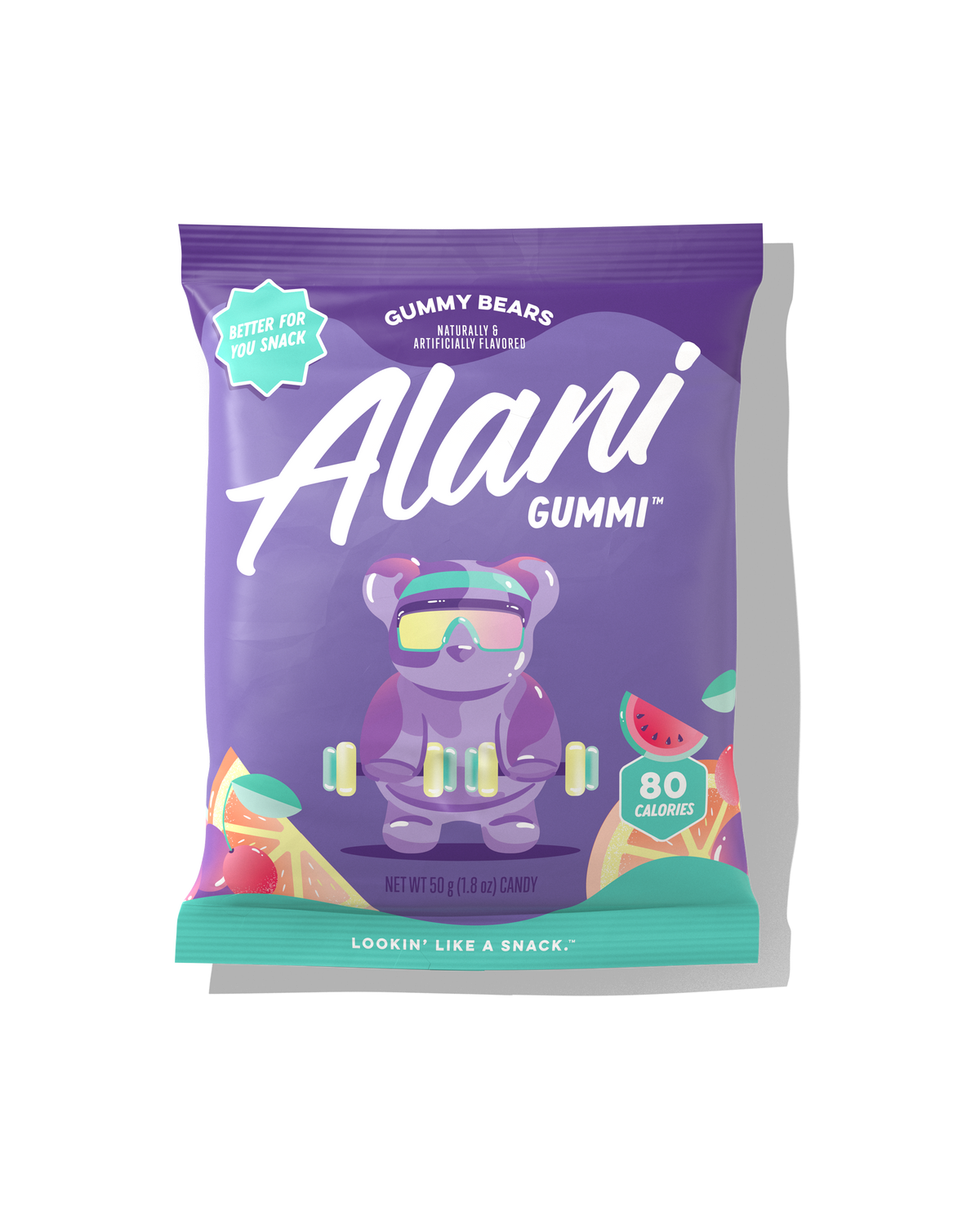 A 1.8oz Alani Nu bag of Gummi in Gummy Bears flavor.