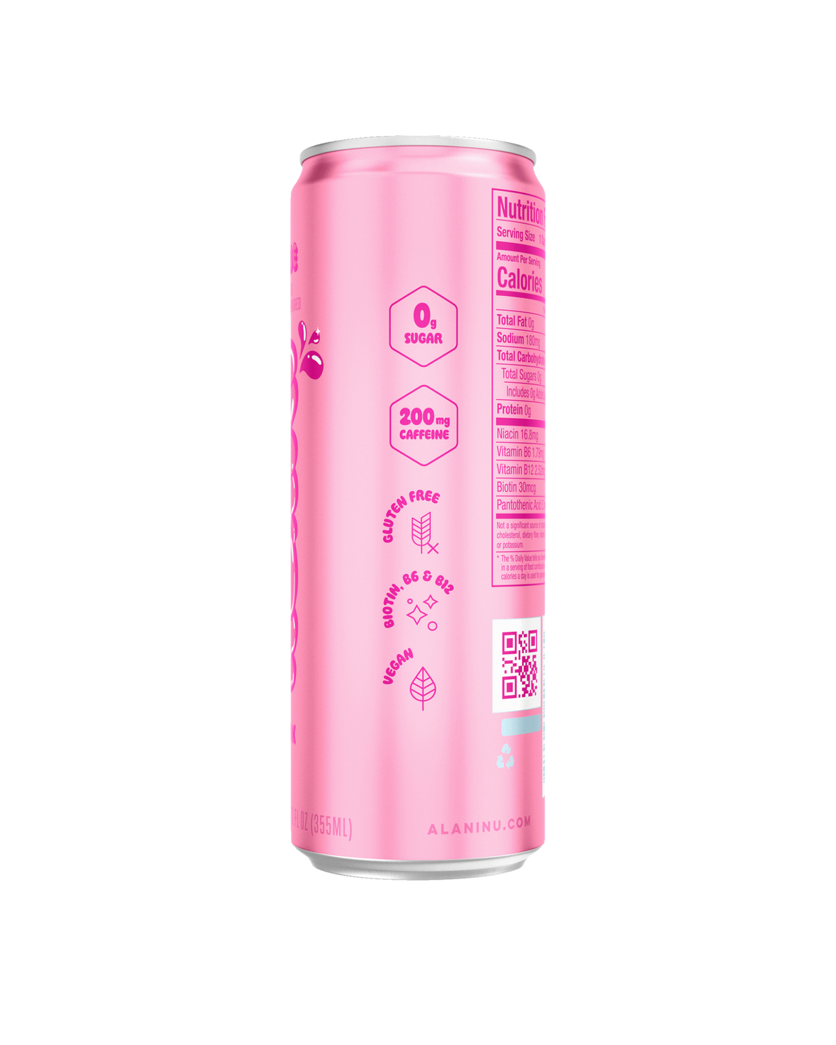 A side view of Energy Drink in Kimade flavor showcasing featured deatils of product.