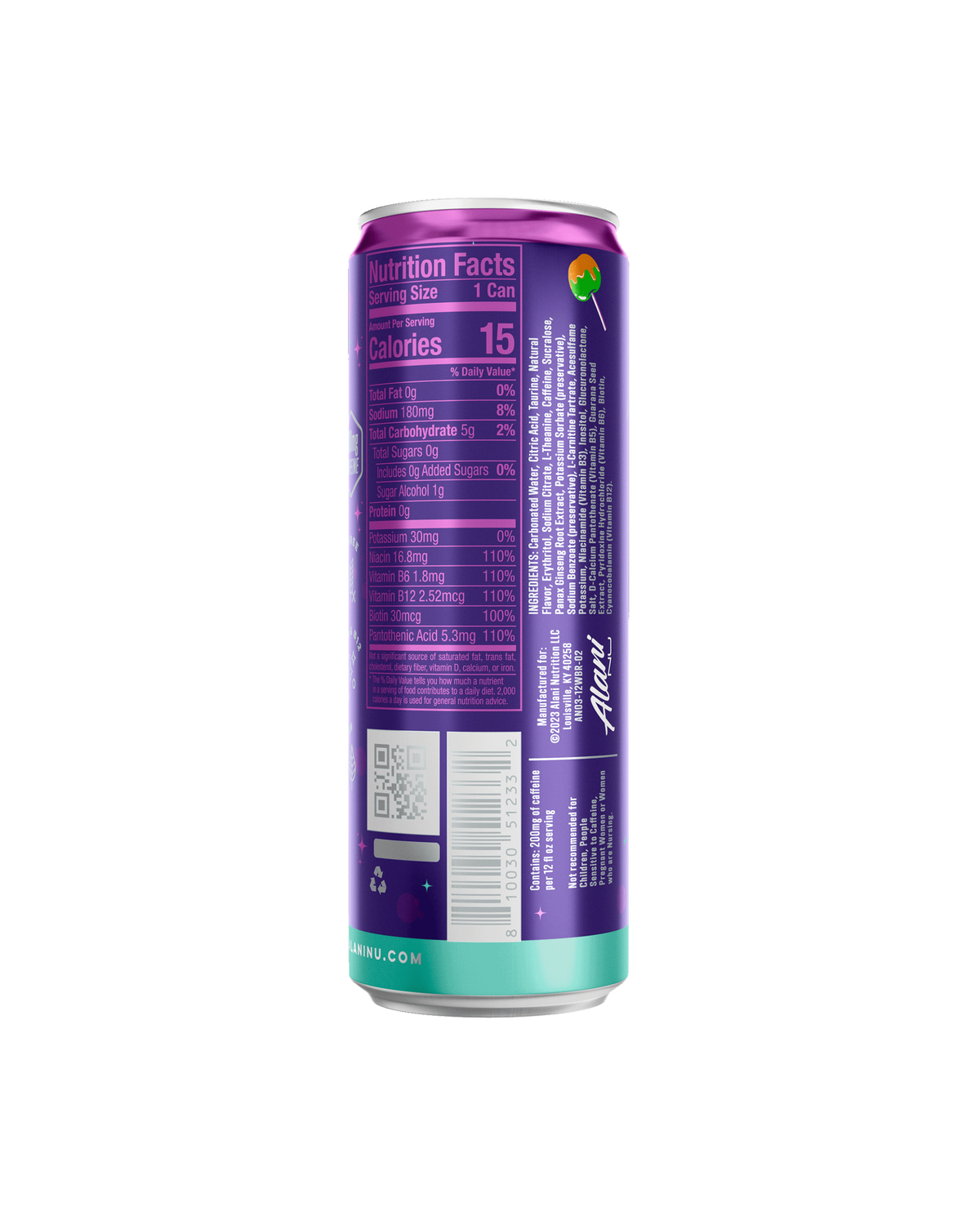 A back view of Witch&#39;s Brew energy drink showcasing nutrition facts details. 