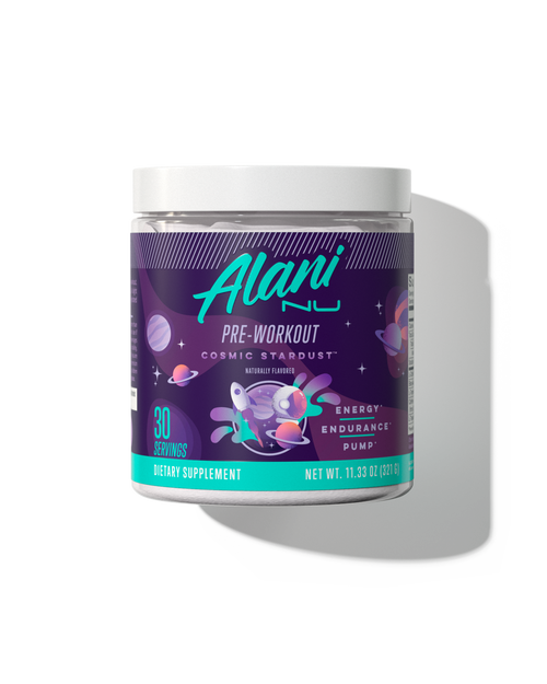 A 30 serving container Pre-workout in Cosmic Stardust flavor.