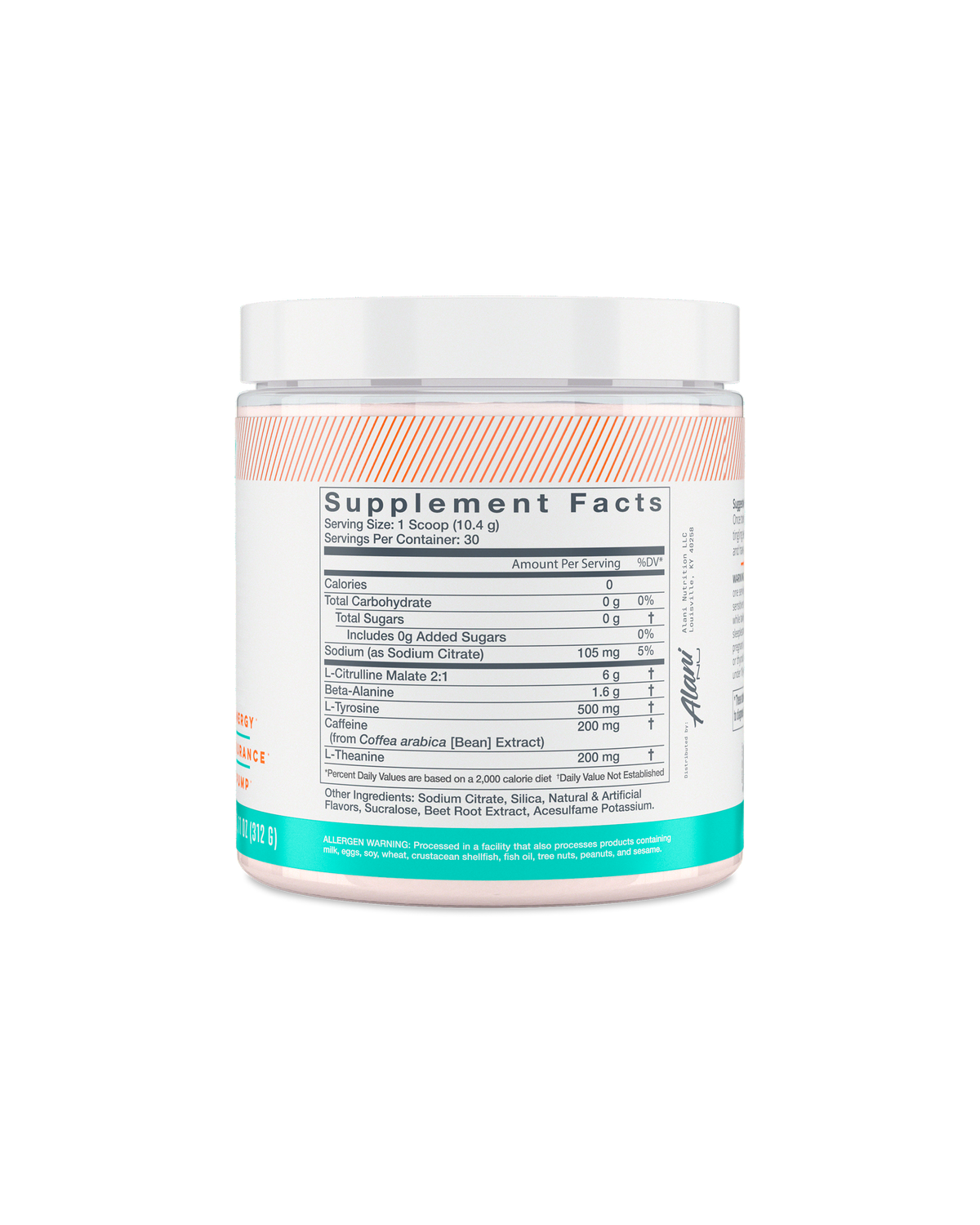 A back view of Pre-workout in Rainbow Candy flavor highlighting supplement facts.